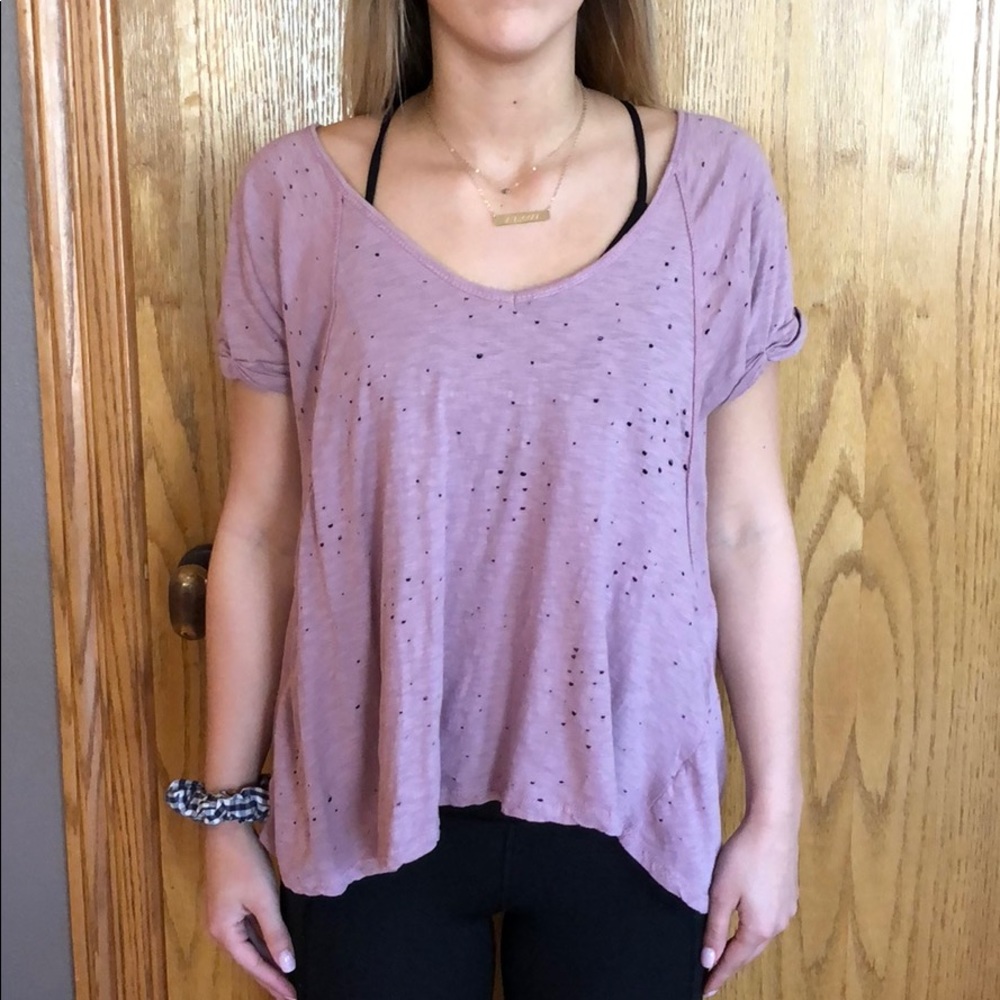distressed mauve v-neck
